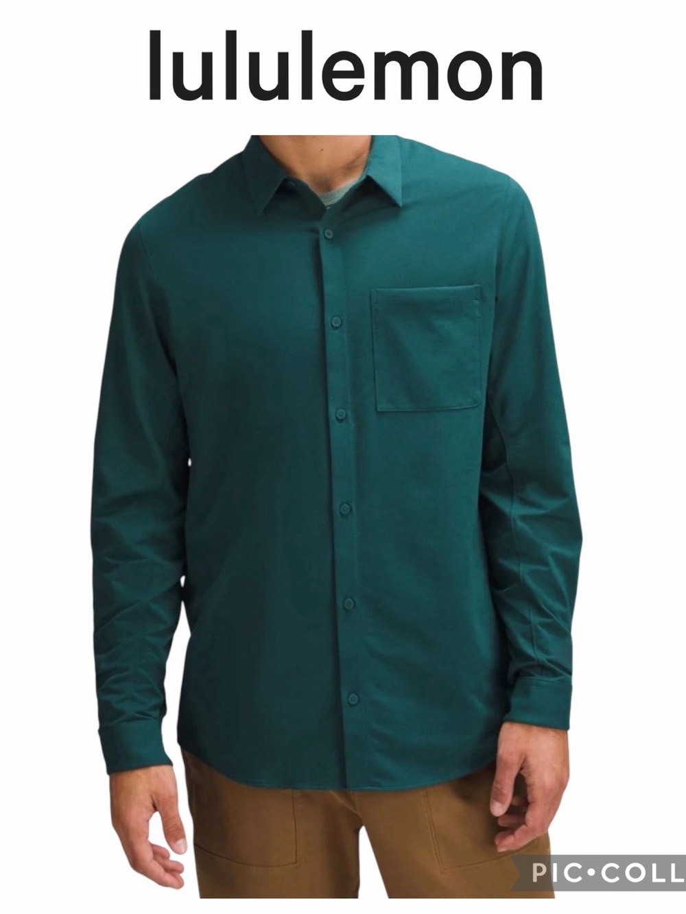 Lululemon Men Commission Button Down Long Sleeve Shirt Storm Teal green size XL